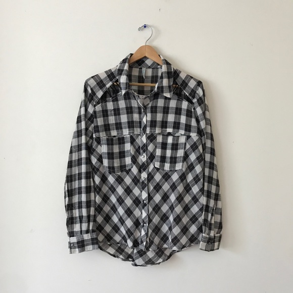 Free People Checkered Plaid Lace Up Shirt NWT - Picture 6 of 8